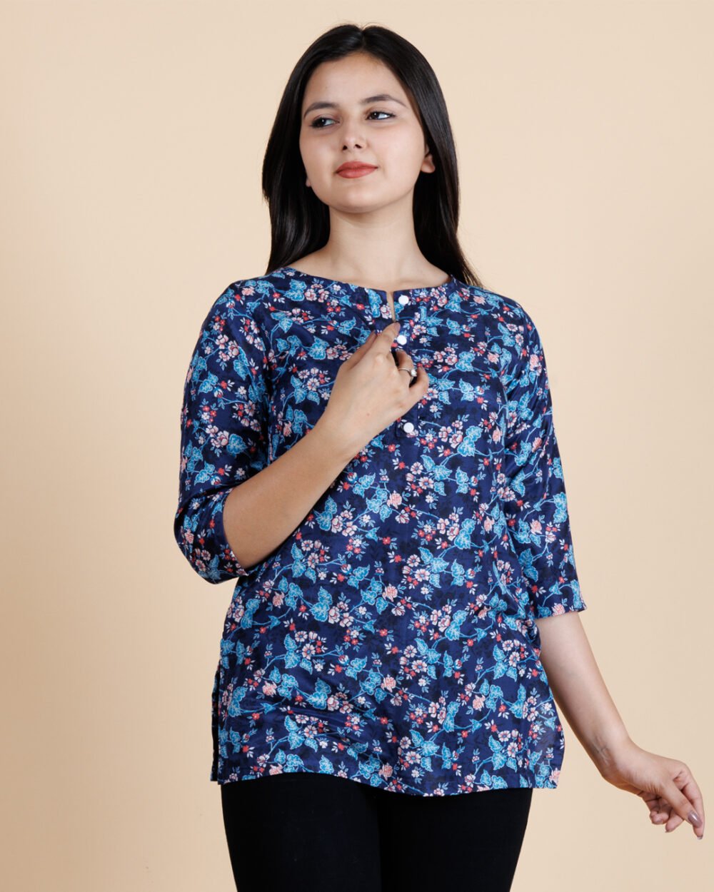 Blue Printed Crepe Tunic