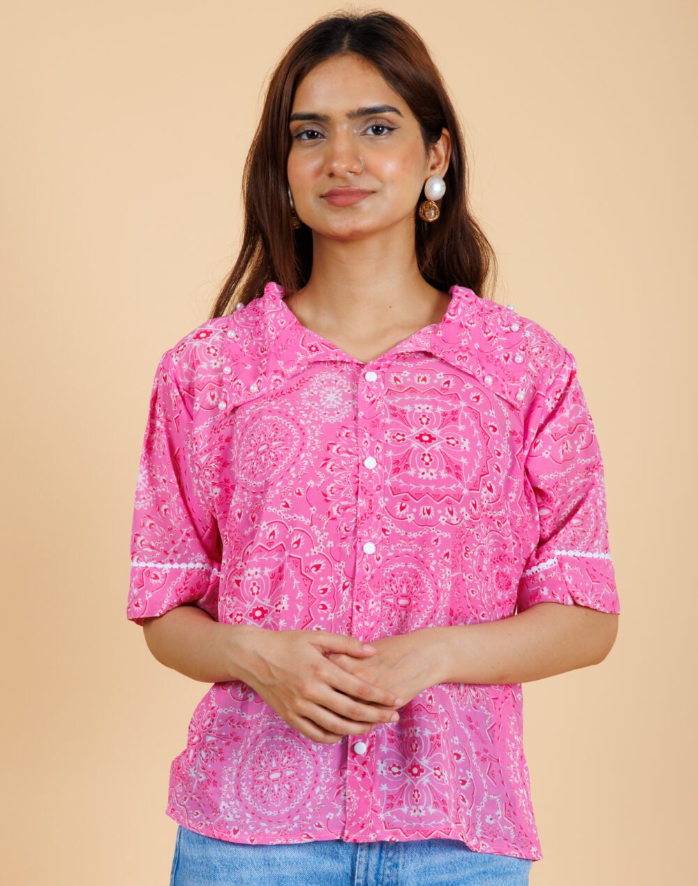 Pink Georgette Shirt Style Top