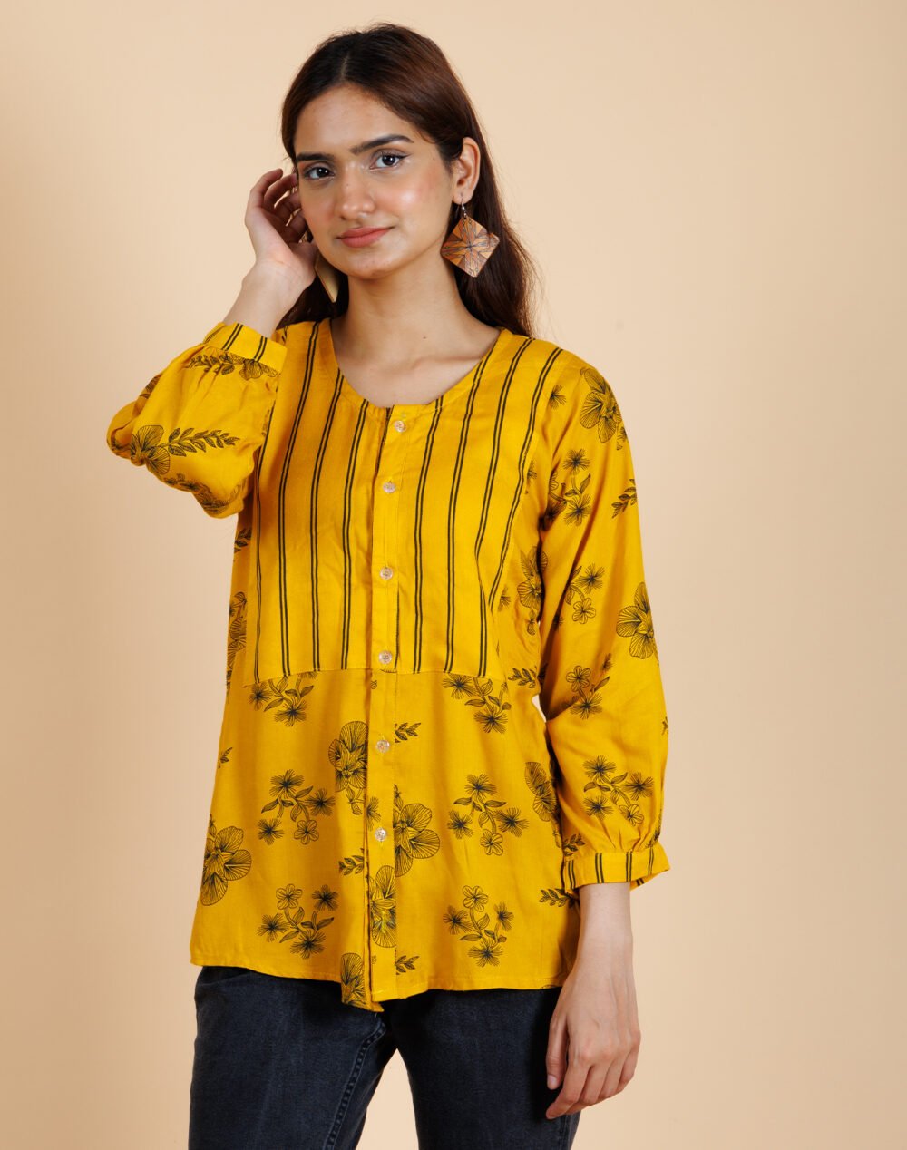 Yellow Floral printed Top