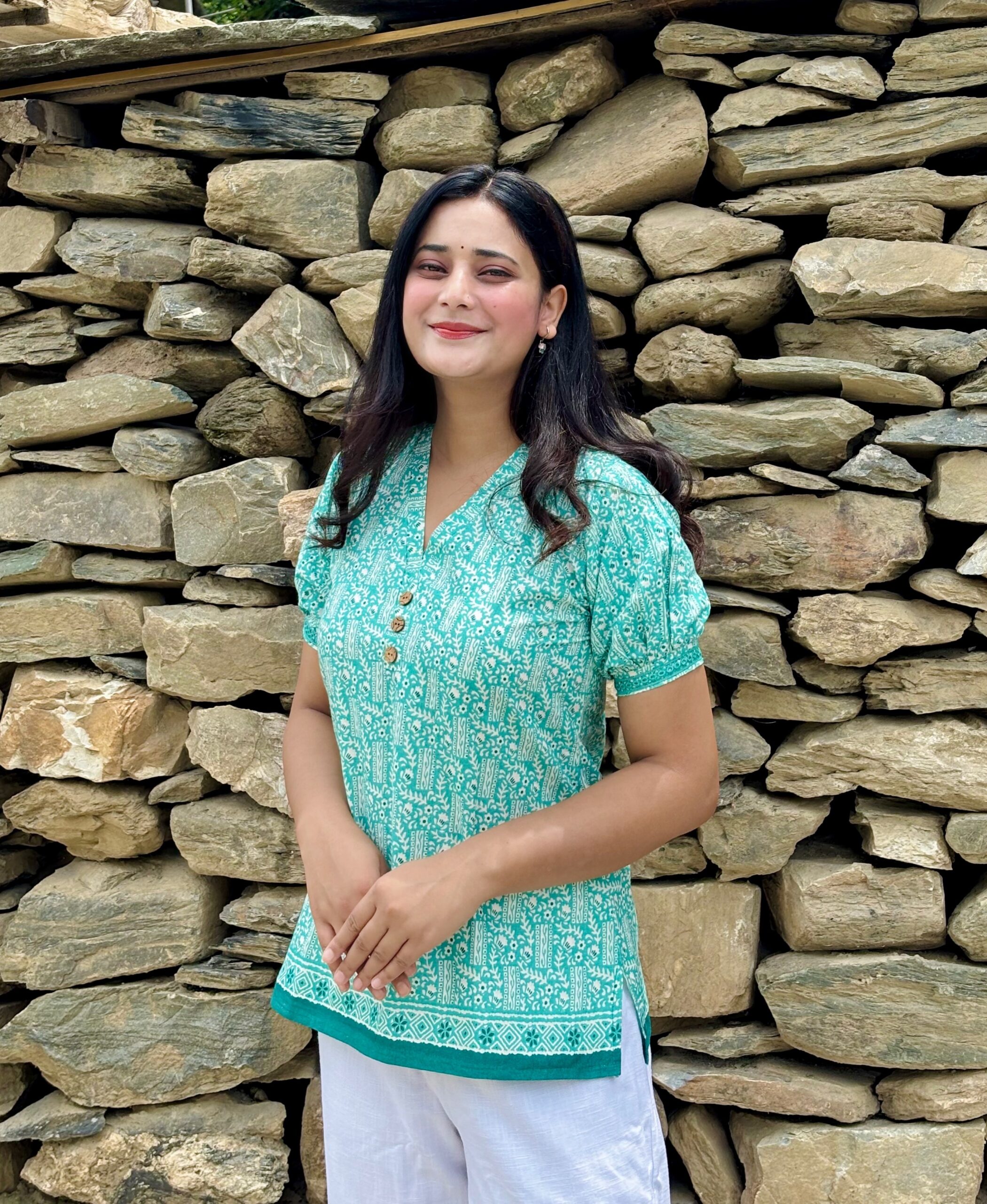Cotton Short Kurti Green - Image 2