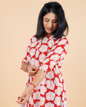 Maroon Floral Printed Cotton Kurta Set for Women