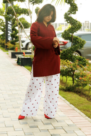 Brown Pure Cotton A-Line Fershi Set With Bottom Heart Print